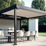 modern patio with sun shade