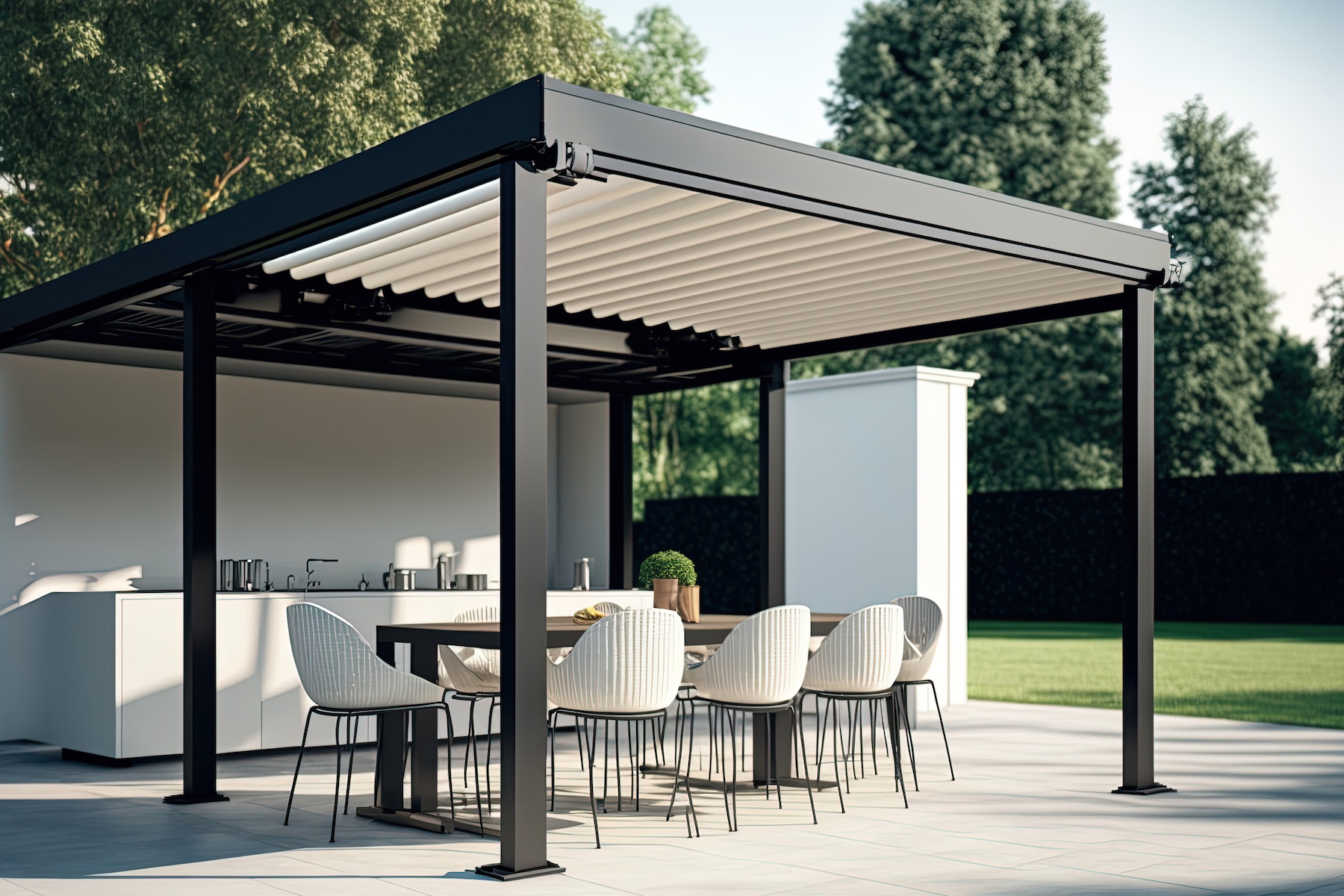 modern patio with sun shade